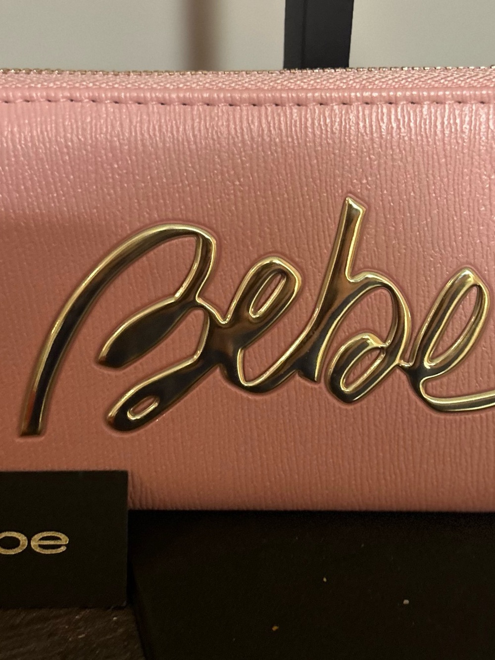 bebe Pink Wallet with Gold Script Logo